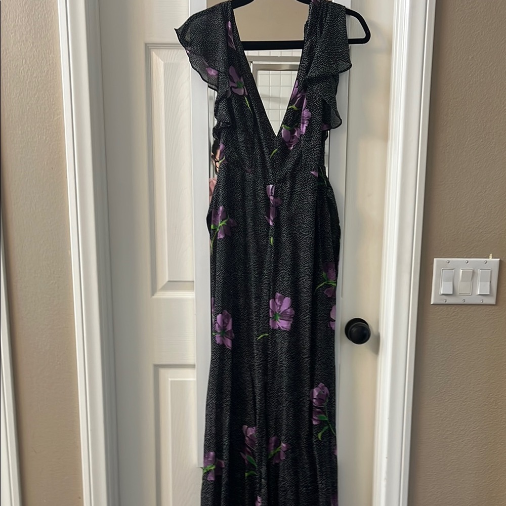 Elegant Black and Purple Floral Women's romper